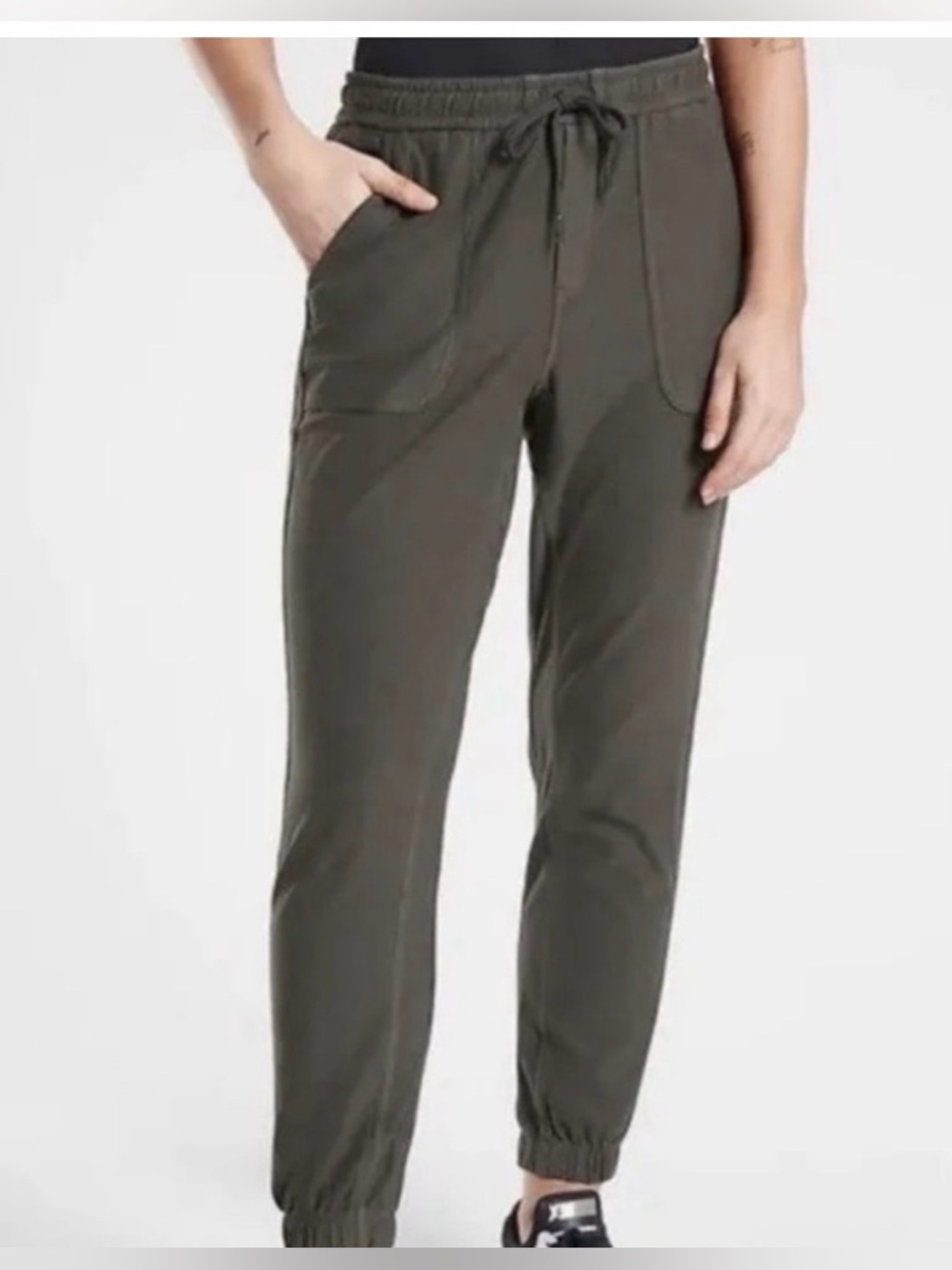 Athleta Farallon Joggers Women 2 Ankle Zip Lagenlook Gray Neutral Lounge